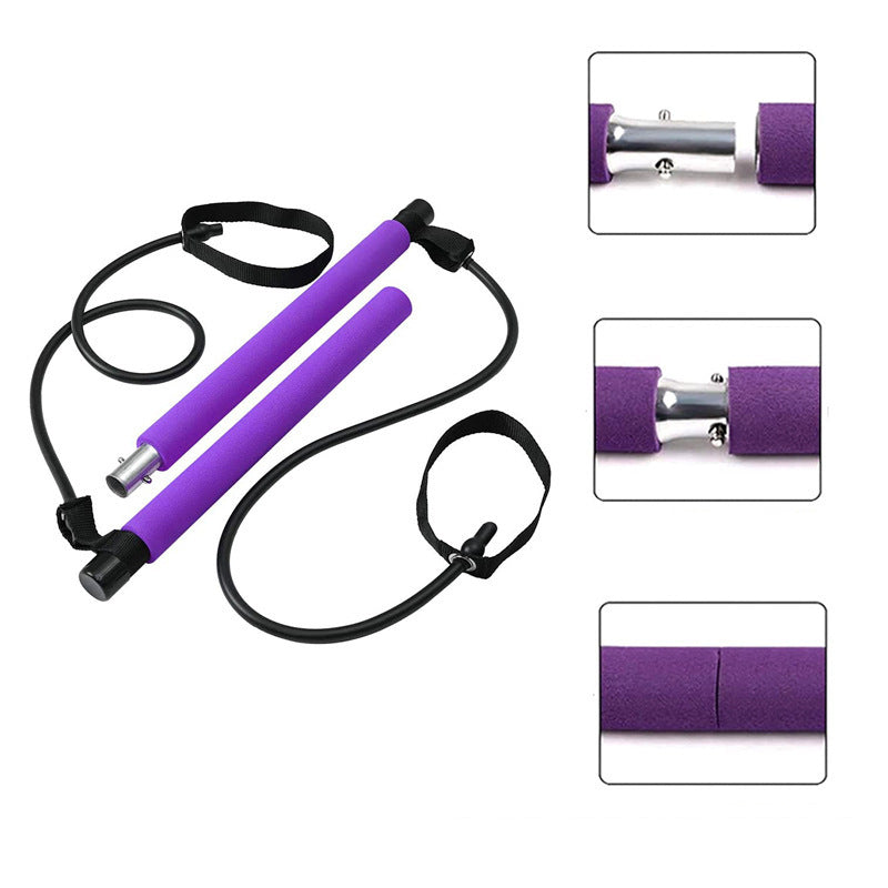 Pilates Bar with Elastic Bodybuilding Resistance Bands