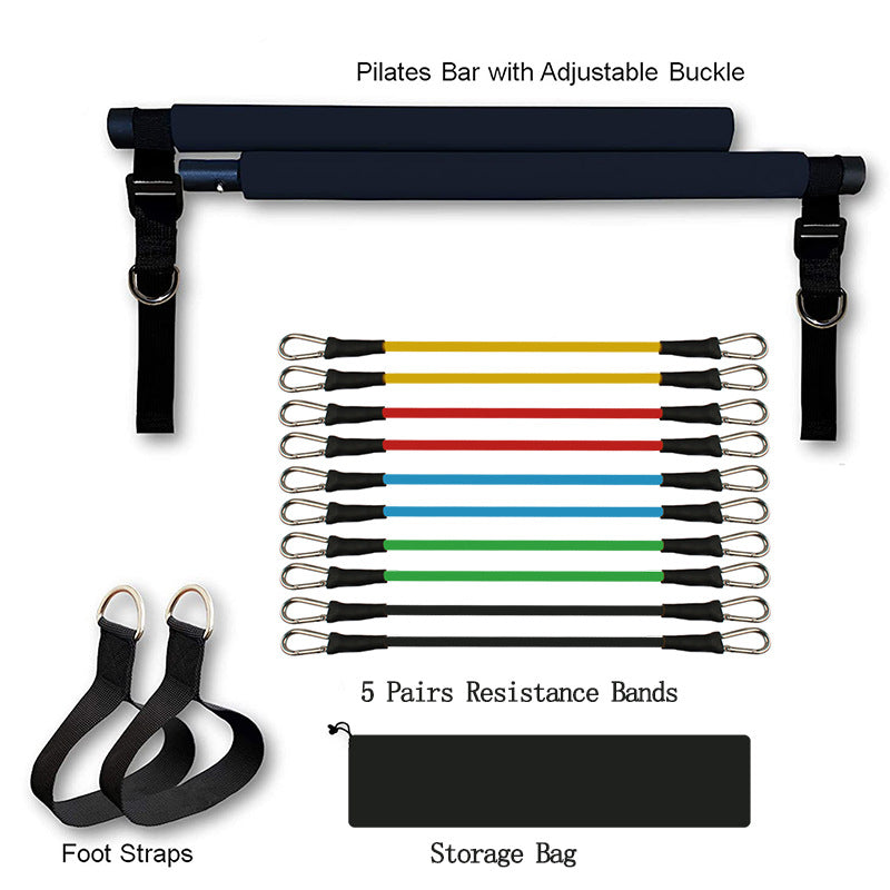 Pilates Bar with Elastic Bodybuilding Resistance Bands