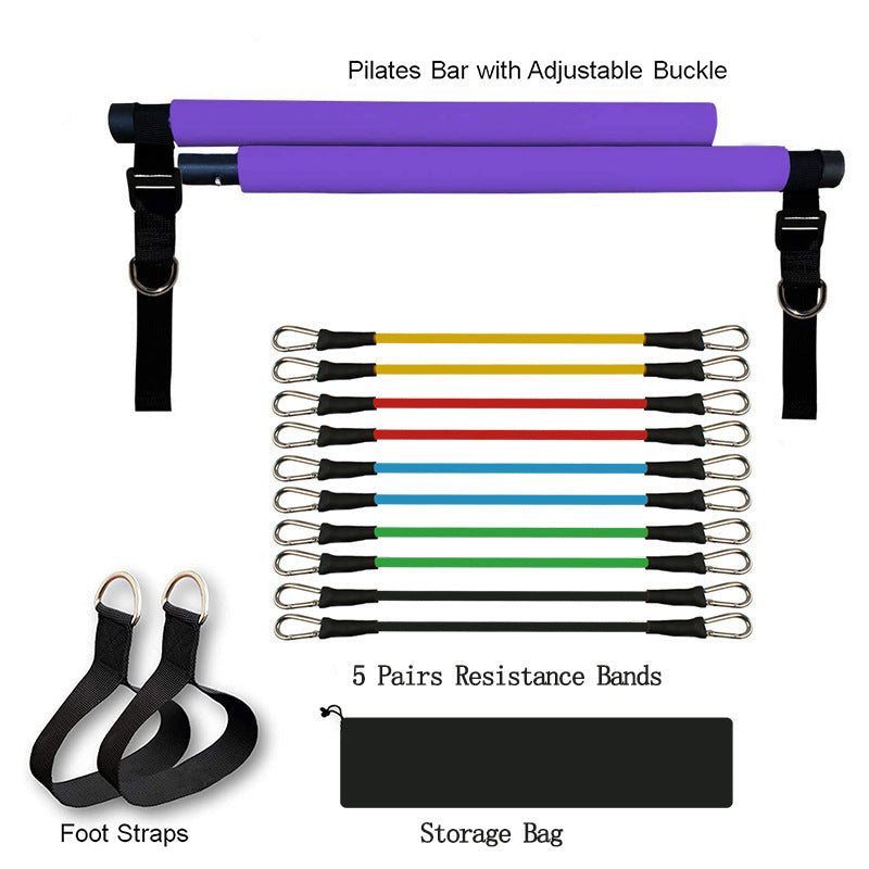 Pilates Bar with Elastic Bodybuilding Resistance Bands