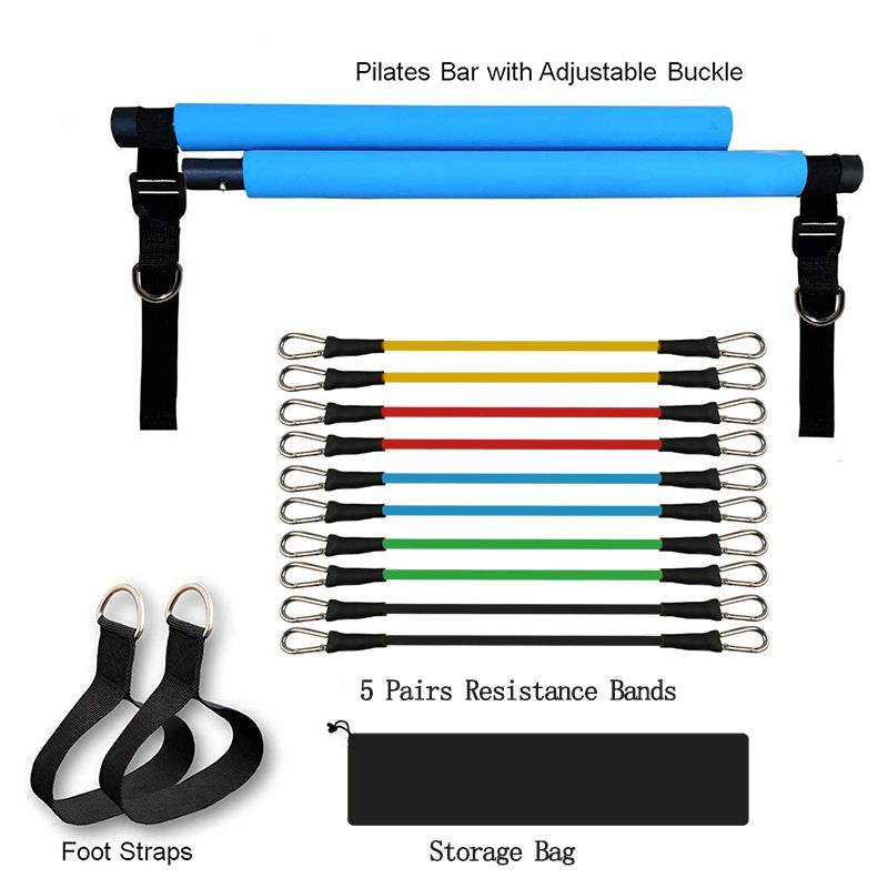 Pilates Bar with Elastic Bodybuilding Resistance Bands