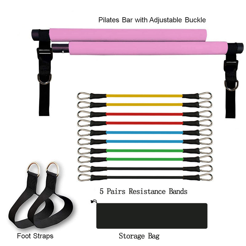 Pilates Bar with Elastic Bodybuilding Resistance Bands